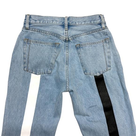 Still Here Tate Jeans Size 26 High Rise Straight Leg Asymmetric Stripe Denim - Picture 4 of 15